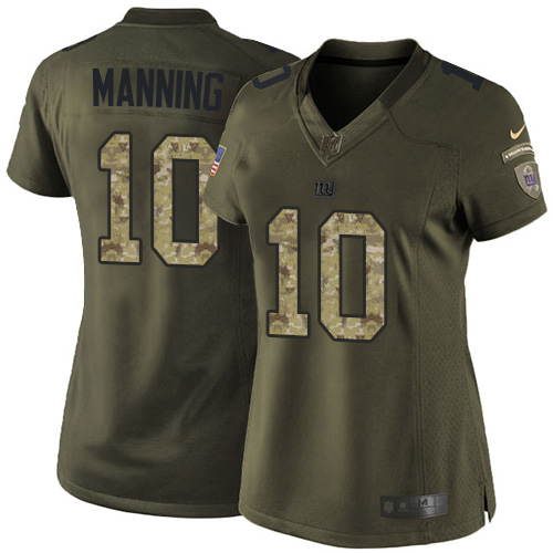 Women's Elite Eli Manning Nike Jersey Green - #10 Salute to Service NFL New York Giants